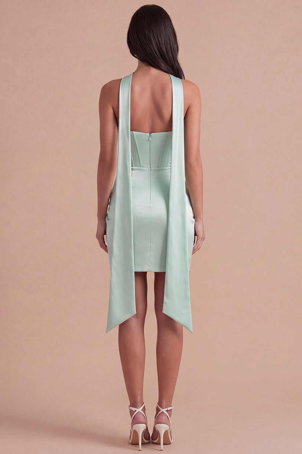 Mint Corset Satin Ruched Short Homecoming Dress with Slit