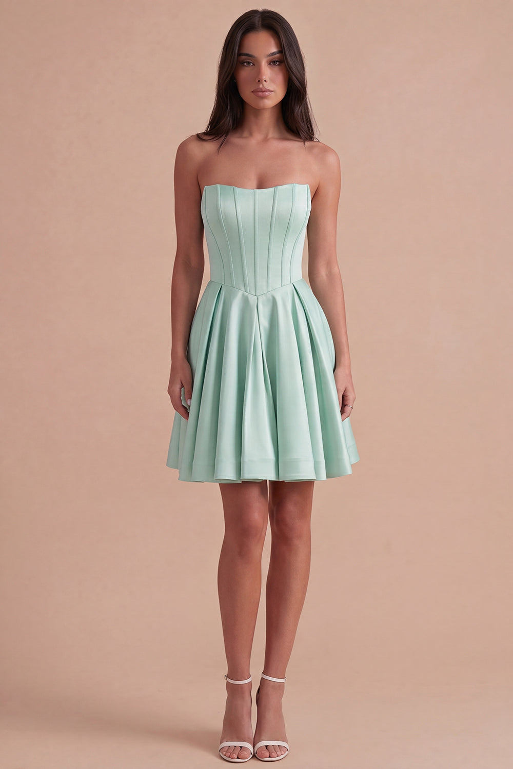 A Line Corset Satin Mint Short Homecoming Dress