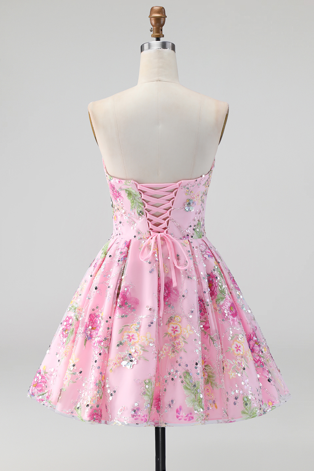 Sparkly A Line Black Floral Sweetheart Short Homecoming Dress