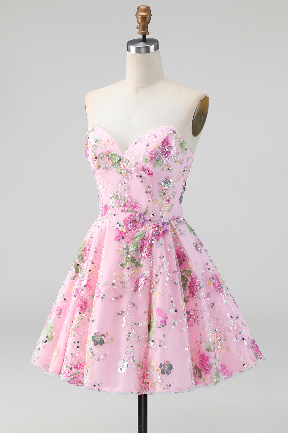 Sparkly A Line Black Floral Sweetheart Short Homecoming Dress