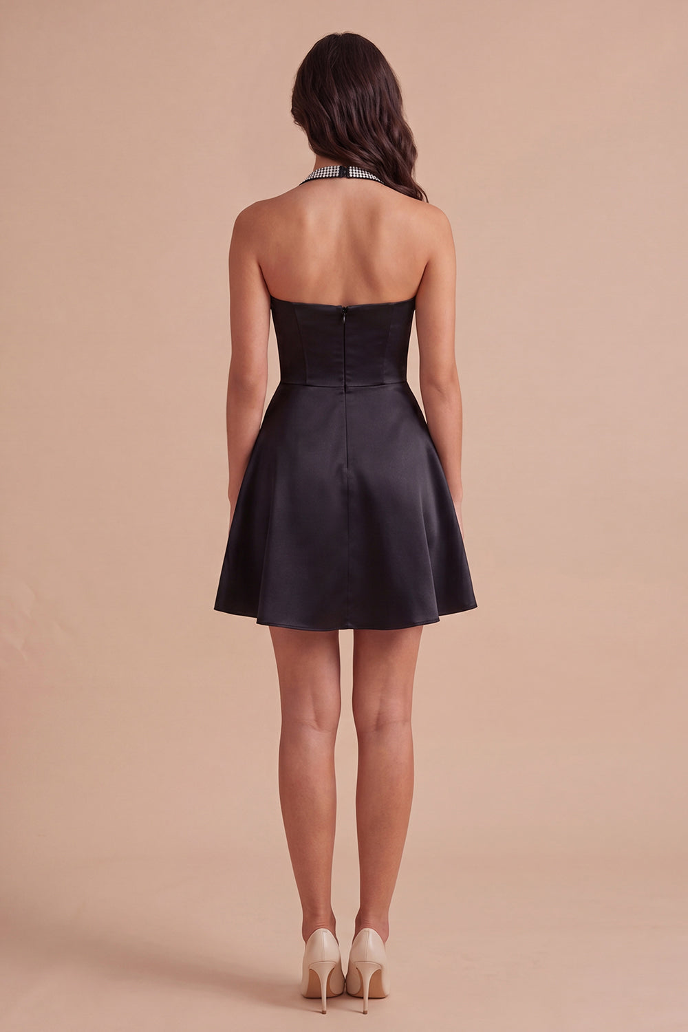 Sparkly Halter Neck A Line Black Short Homecoming Dress