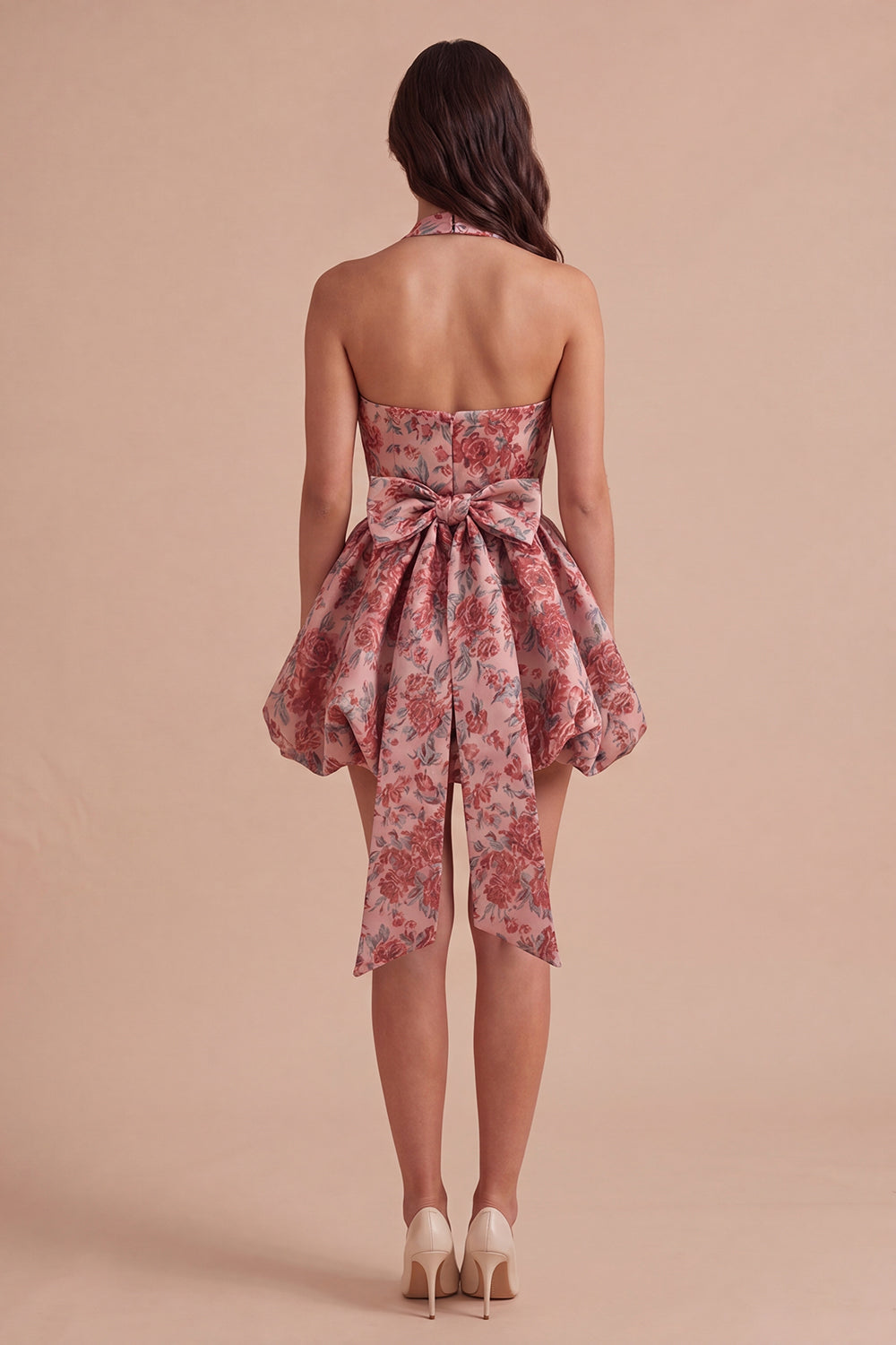 Red Floral A Line High Waist Short Homecoming Dress with Bow