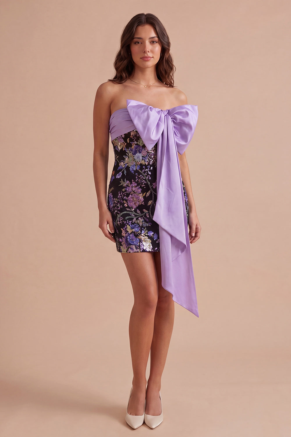 Black Floral Short Bodycon Sparkly Sequined Homecoming Dress