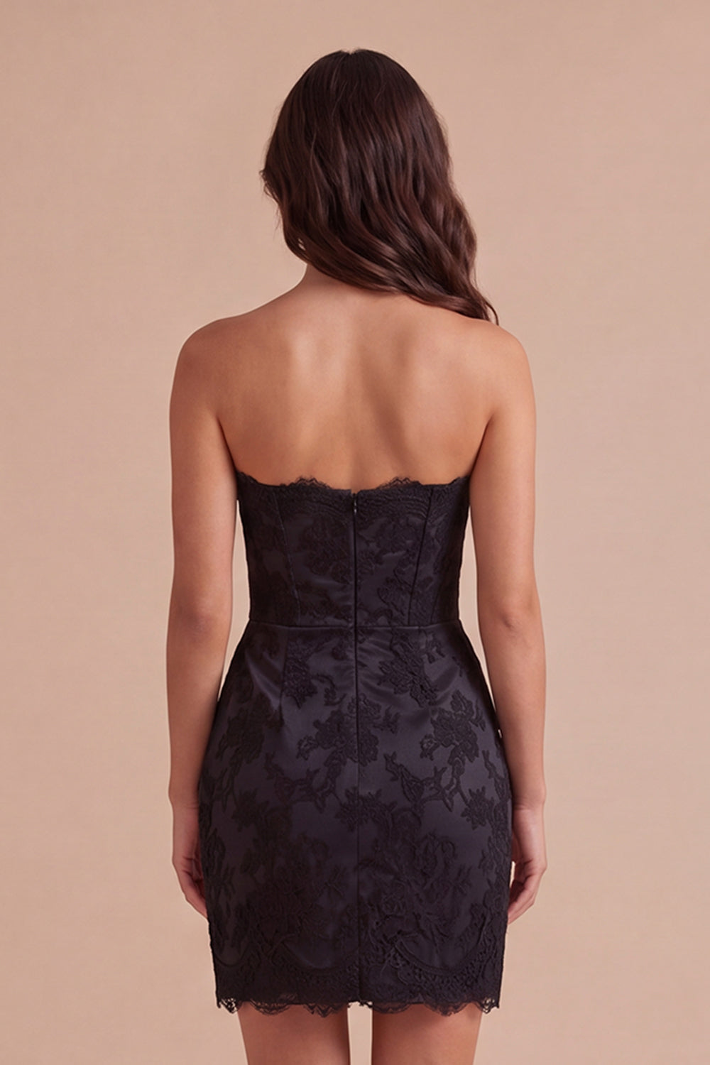 Black Pink Bodycon Floral Strapless Short Homecoming Dress with Bow