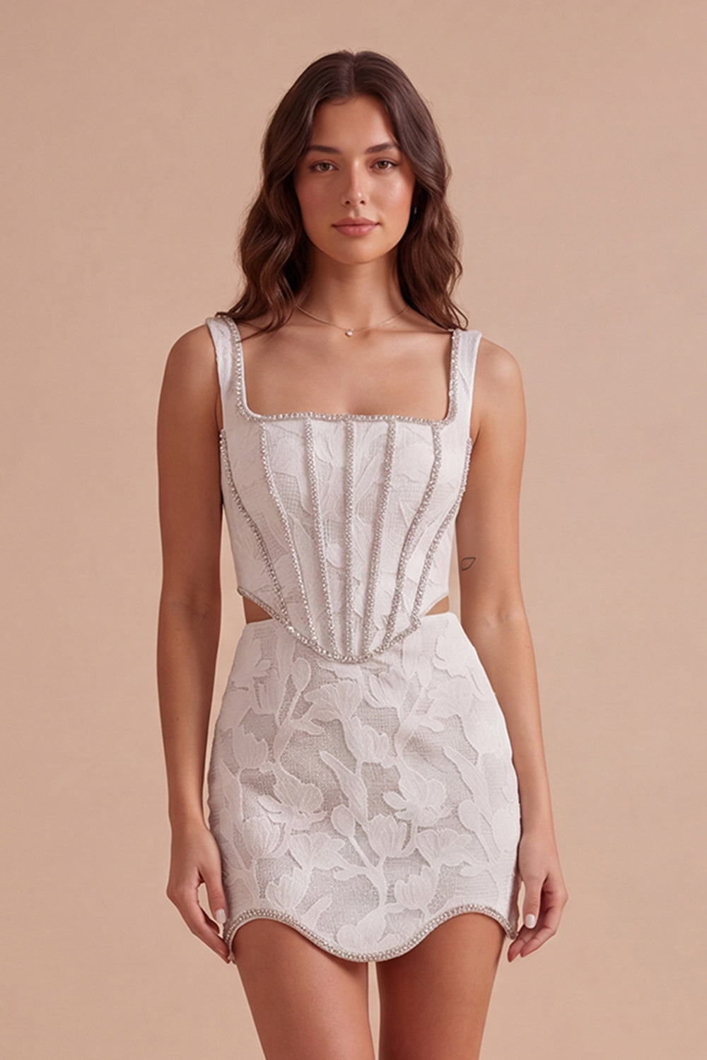 Sparkly Beaded White Corset Thick Straps Short Homecoming Dress