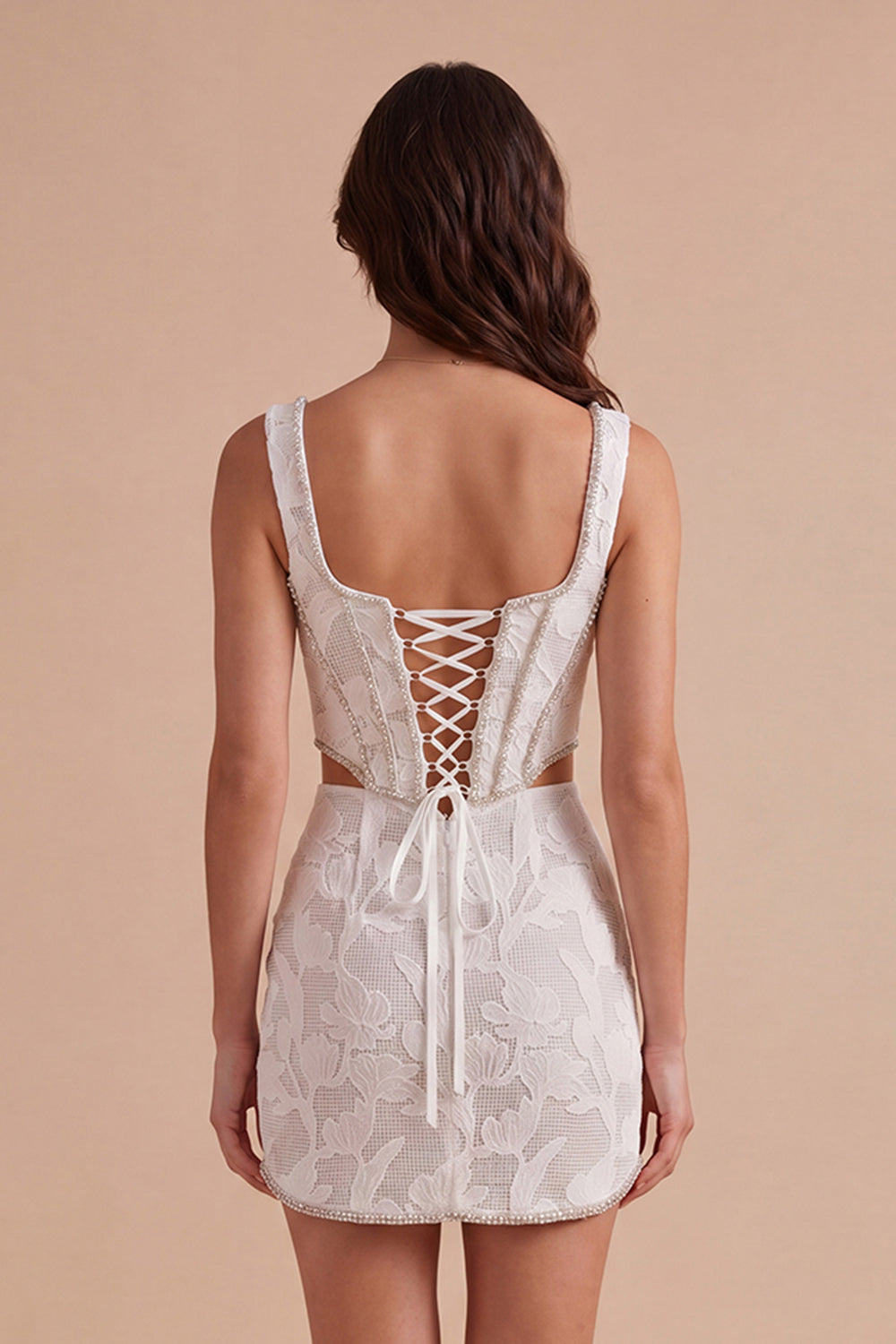 Sparkly Beaded White Corset Thick Straps Short Homecoming Dress