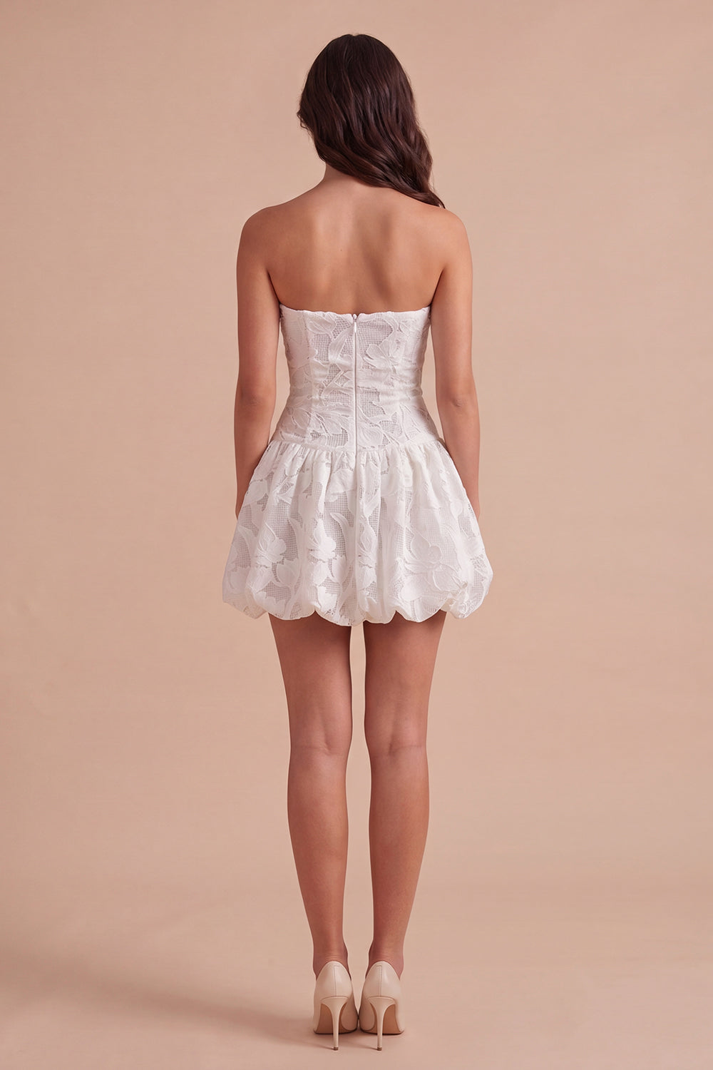 White A Line Lace Floral Strapless Short Homecoming Dress