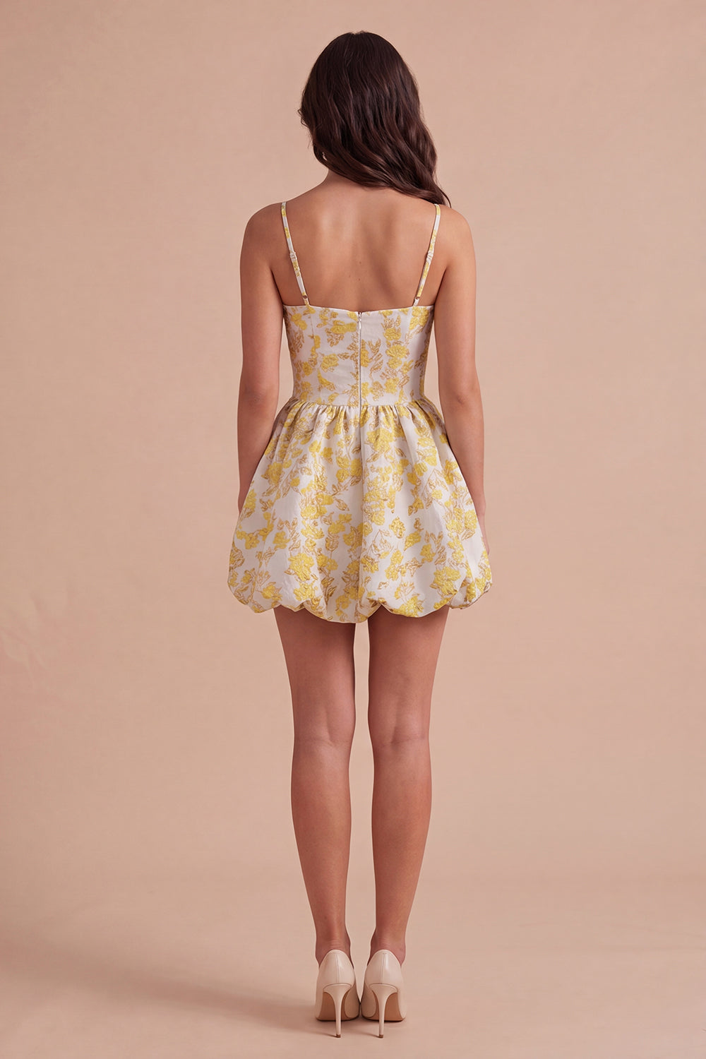 Yellow Floral A Line Spaghetti Straps Short Homecoming Dress