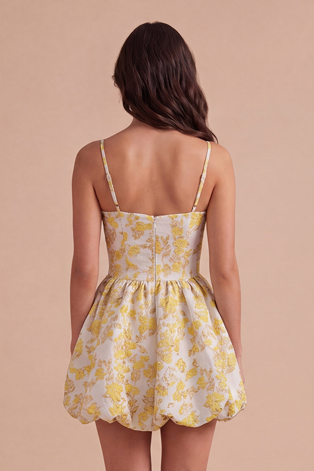 Yellow Floral A Line Spaghetti Straps Short Homecoming Dress