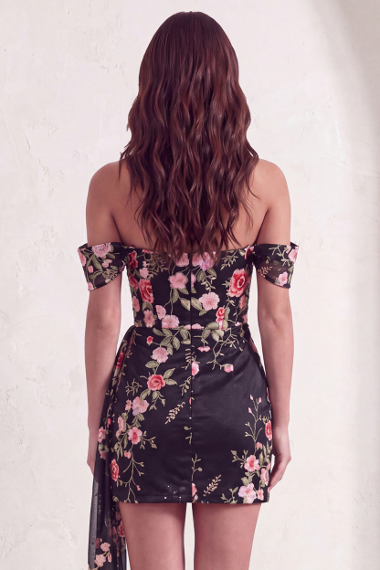 Bodycon Floral Off the Shoulder Green Short Homecoming Dress