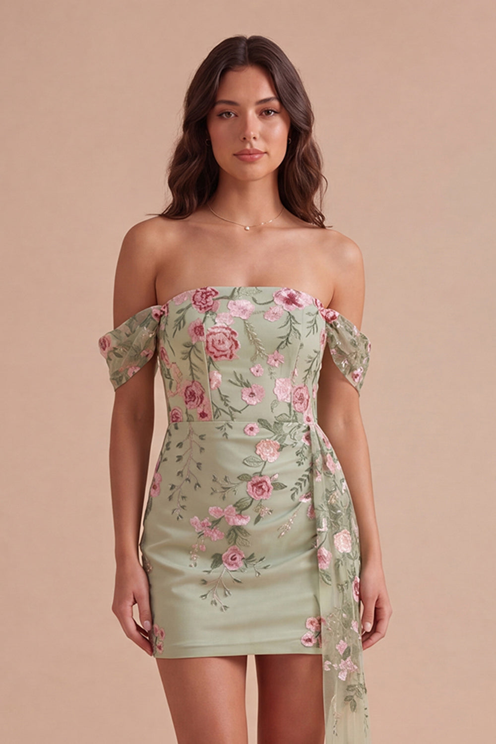 Bodycon Floral Off the Shoulder Black Short Homecoming Dress