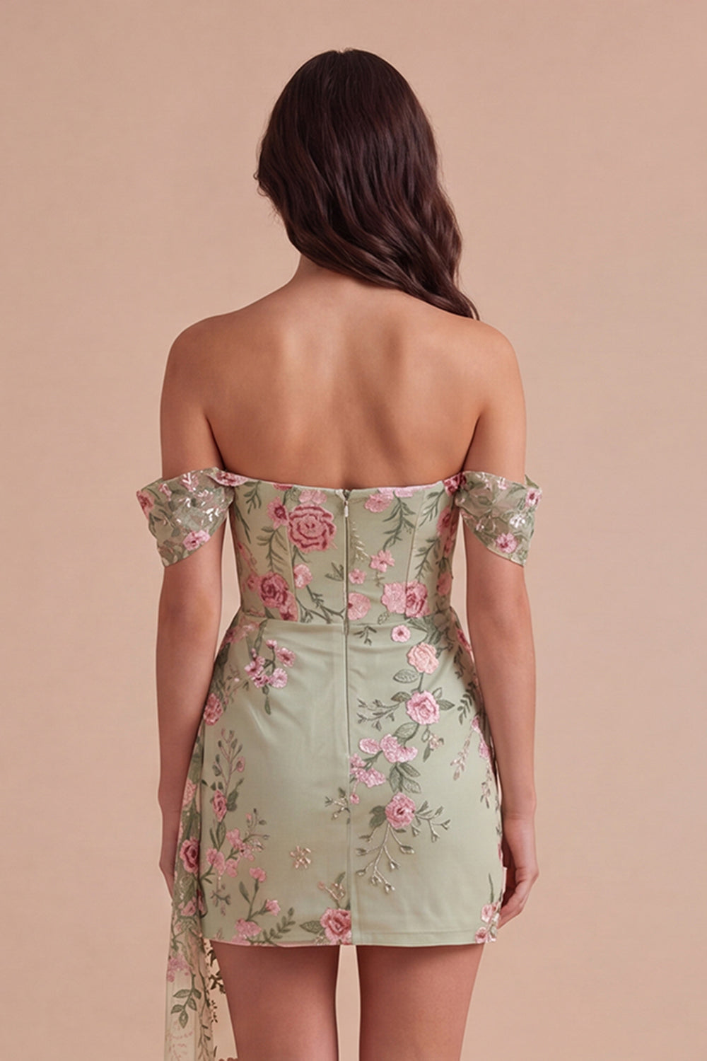 Bodycon Floral Off the Shoulder Black Short Homecoming Dress