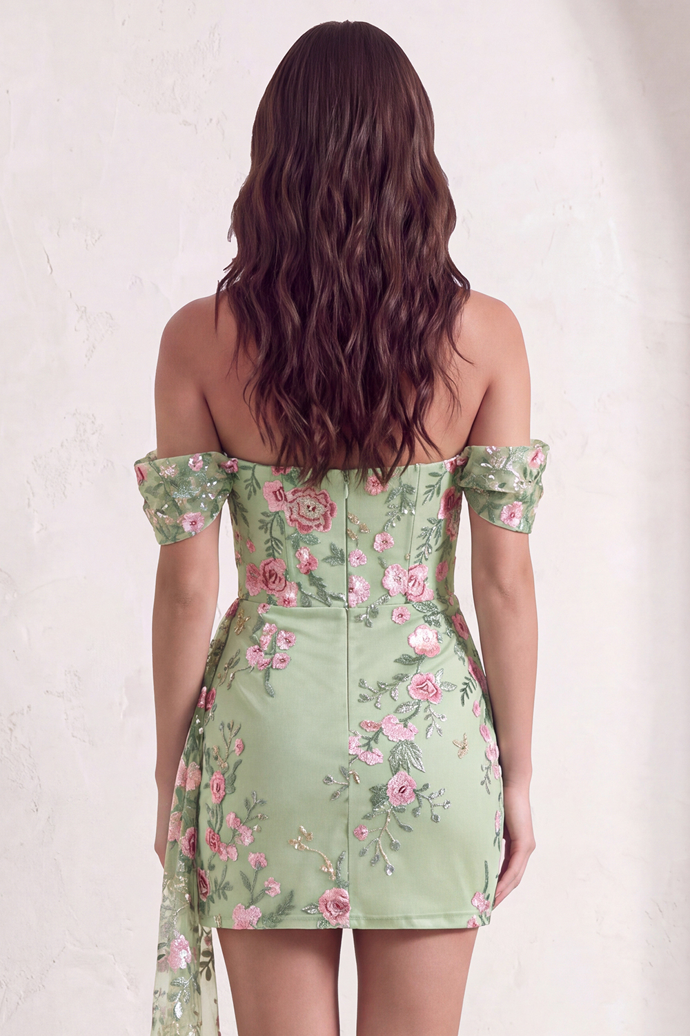 Bodycon Floral Off the Shoulder Green Short Homecoming Dress