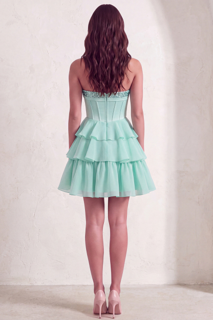 Mint A Line Corset Sparkly Sequined Short Homecoming Dress with Ruffles