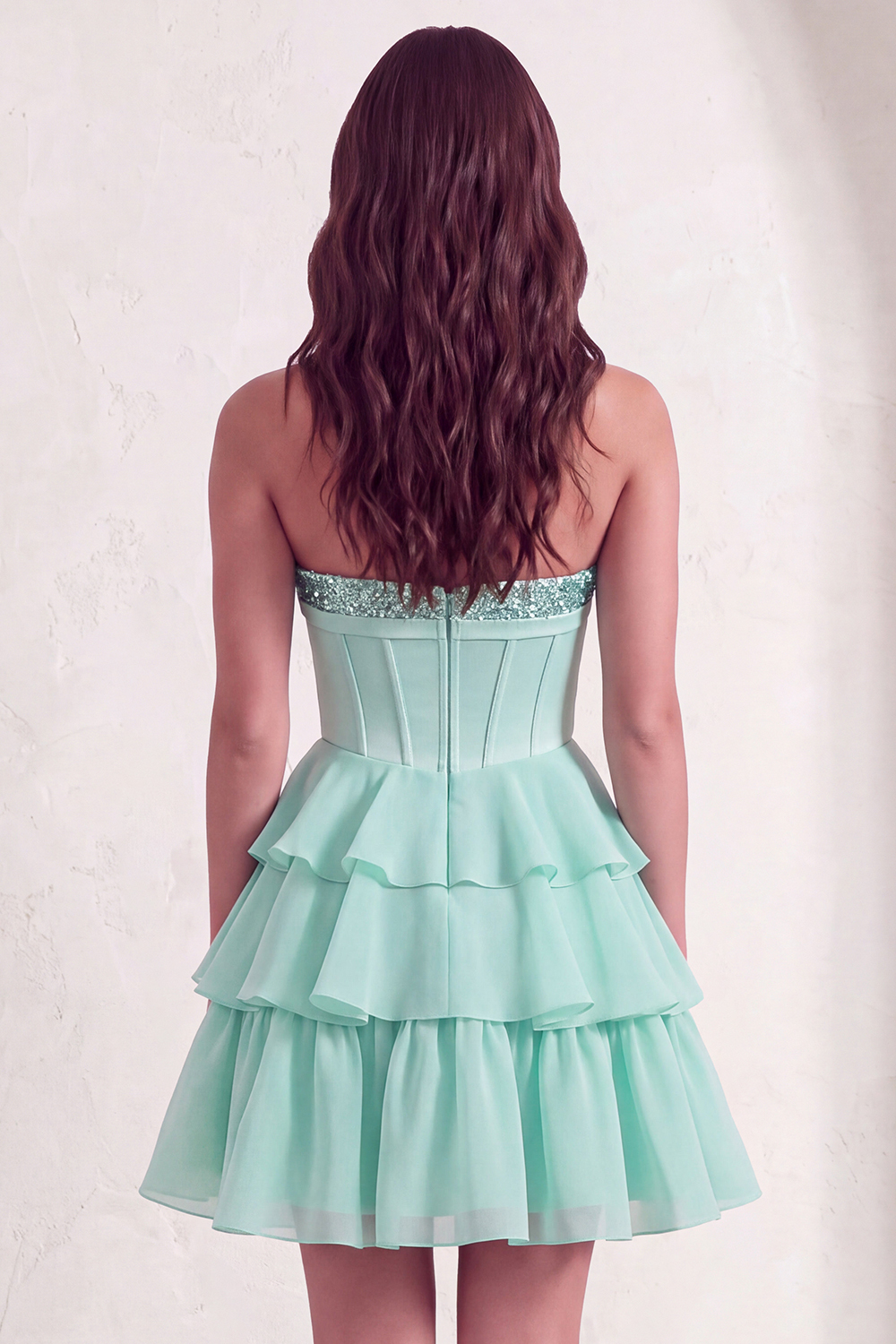Mint A Line Corset Sparkly Sequined Short Homecoming Dress with Ruffles