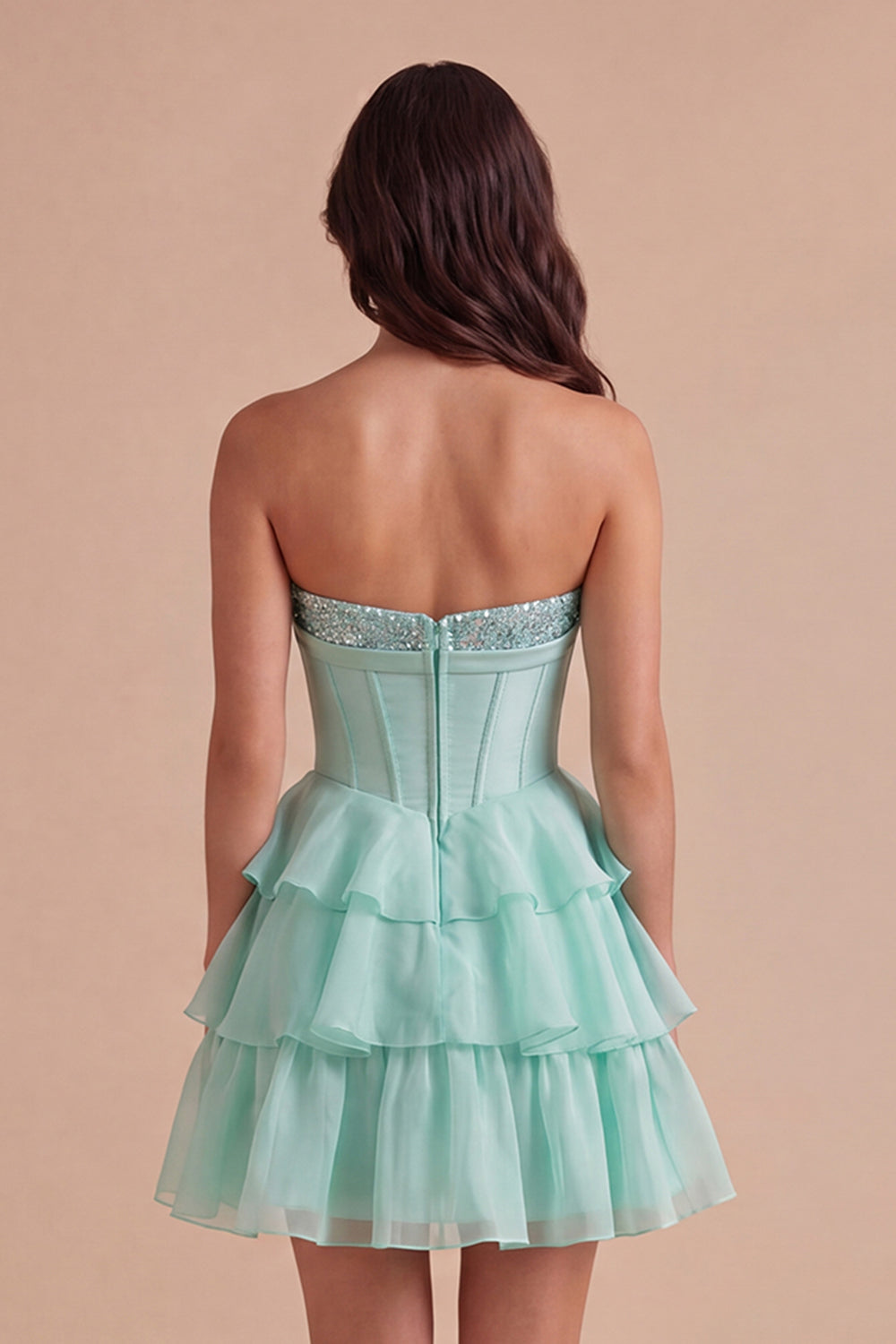Mint A Line Corset Sparkly Sequined Short Homecoming Dress with Ruffles