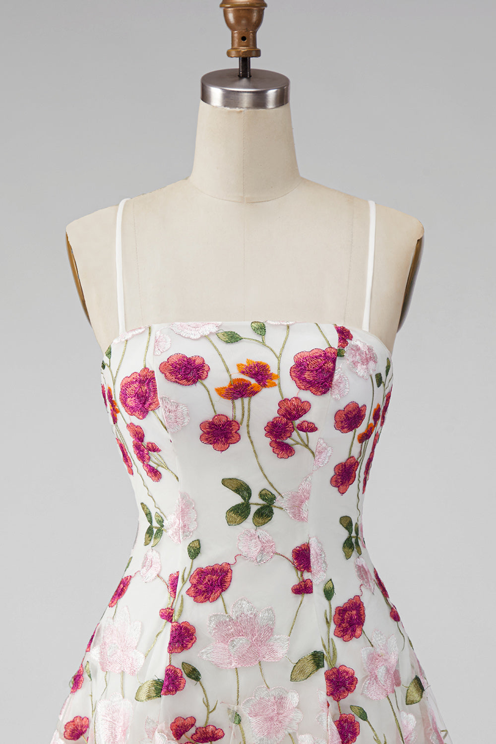 Pink Red Floral A-Line Spaghetti Straps Short Homecoming Dress
