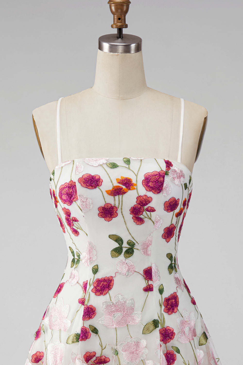 Pink Red Floral A-Line Spaghetti Straps Short Homecoming Dress