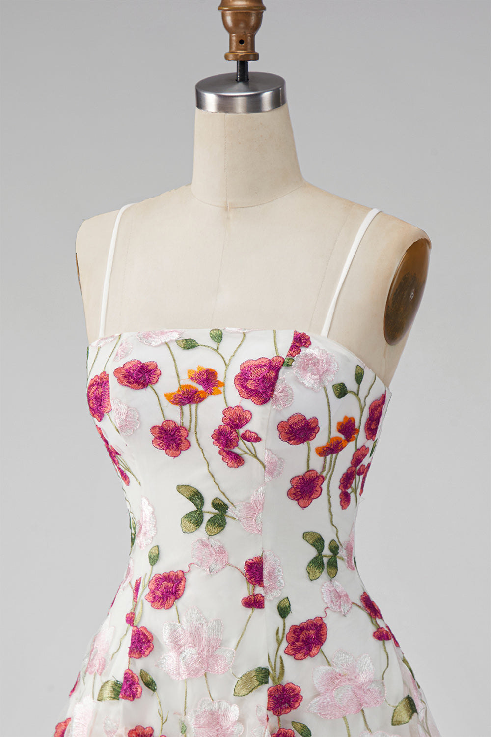 Pink Red Floral A-Line Spaghetti Straps Short Homecoming Dress