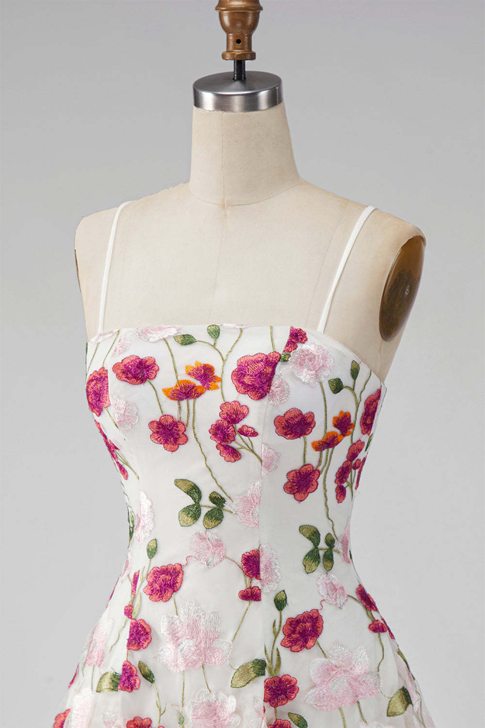 Pink Red Floral A-Line Spaghetti Straps Short Homecoming Dress
