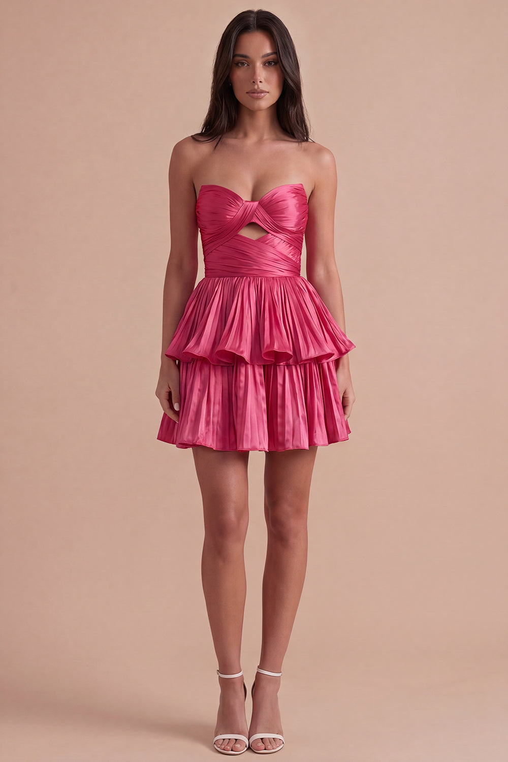 Fuchsia Strapless Ruffled A Line Short Homecoming Dress