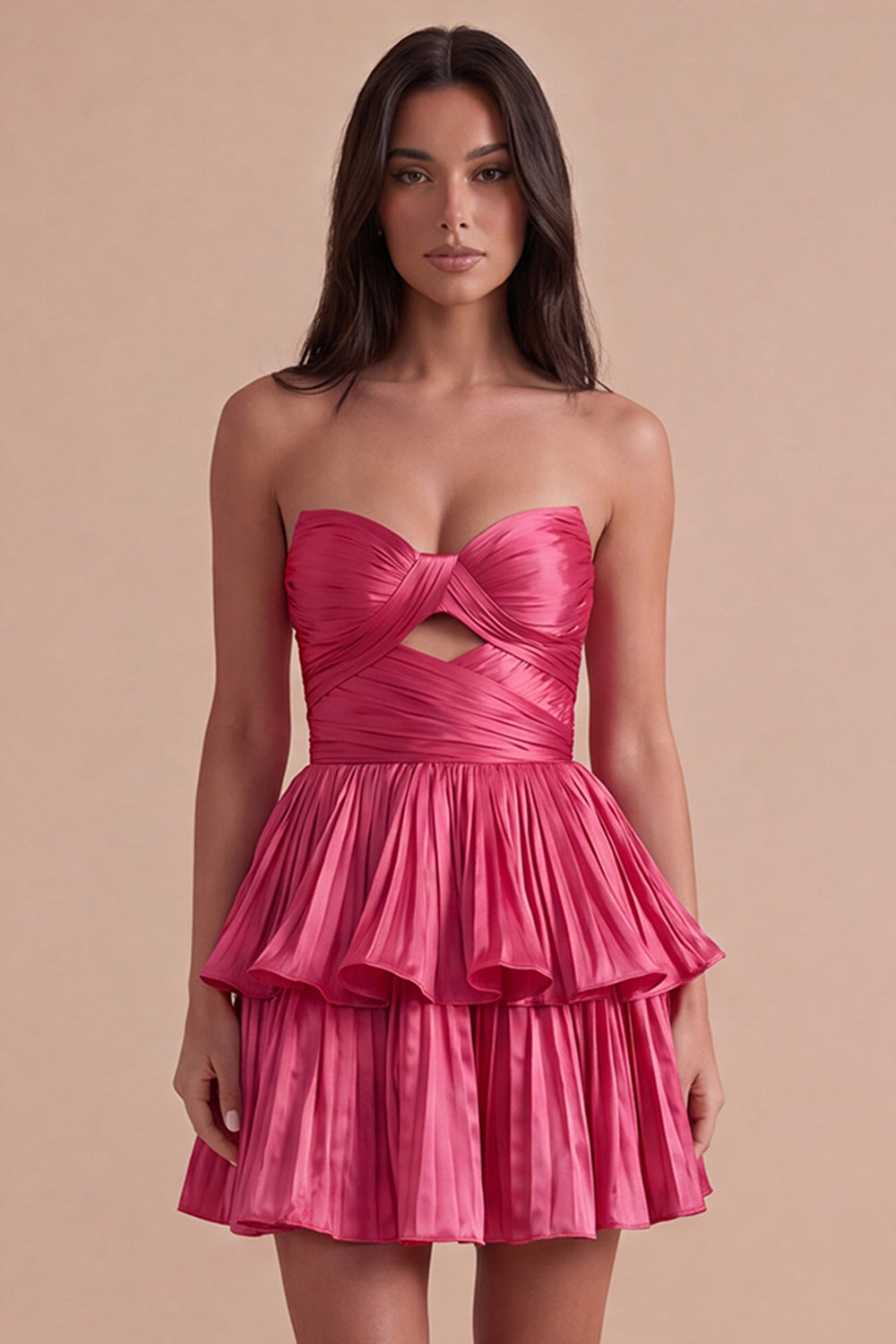 Fuchsia Strapless Ruffled A Line Short Homecoming Dress