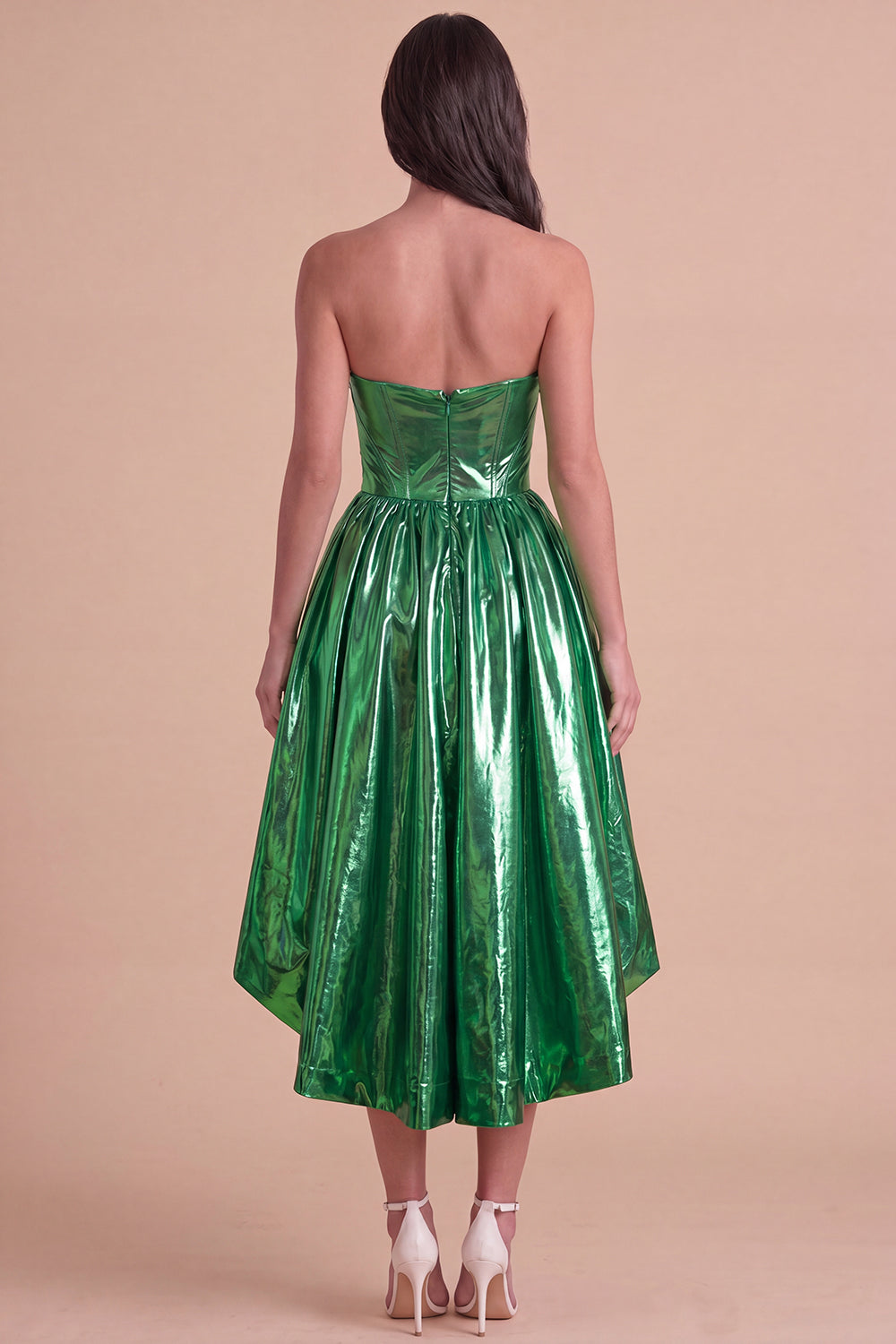 Dark Green Sparkly Metallic Sweetheart High-Low Homecoming Dress with Pockets