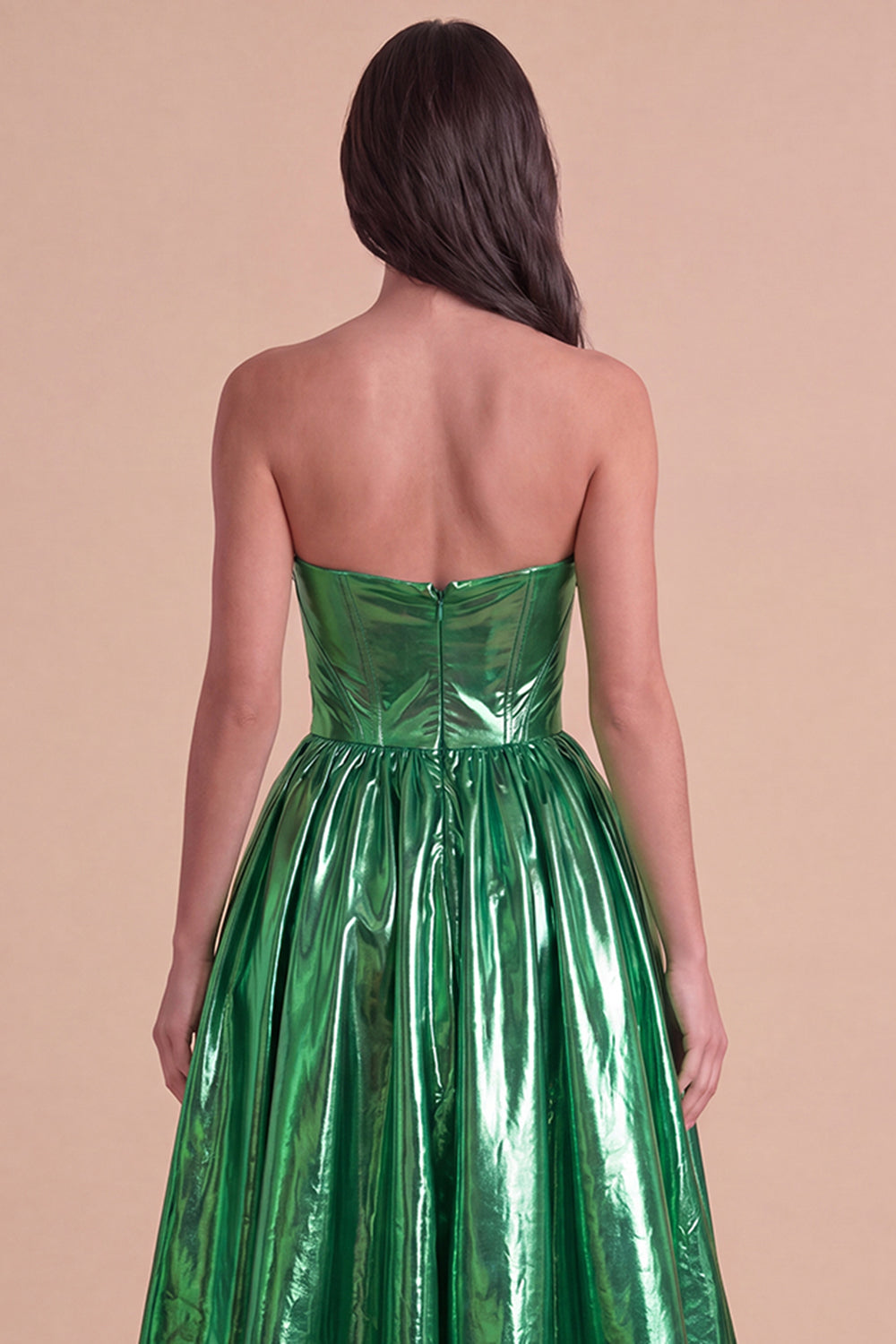 Dark Green Sparkly Metallic Sweetheart High-Low Homecoming Dress with Pockets