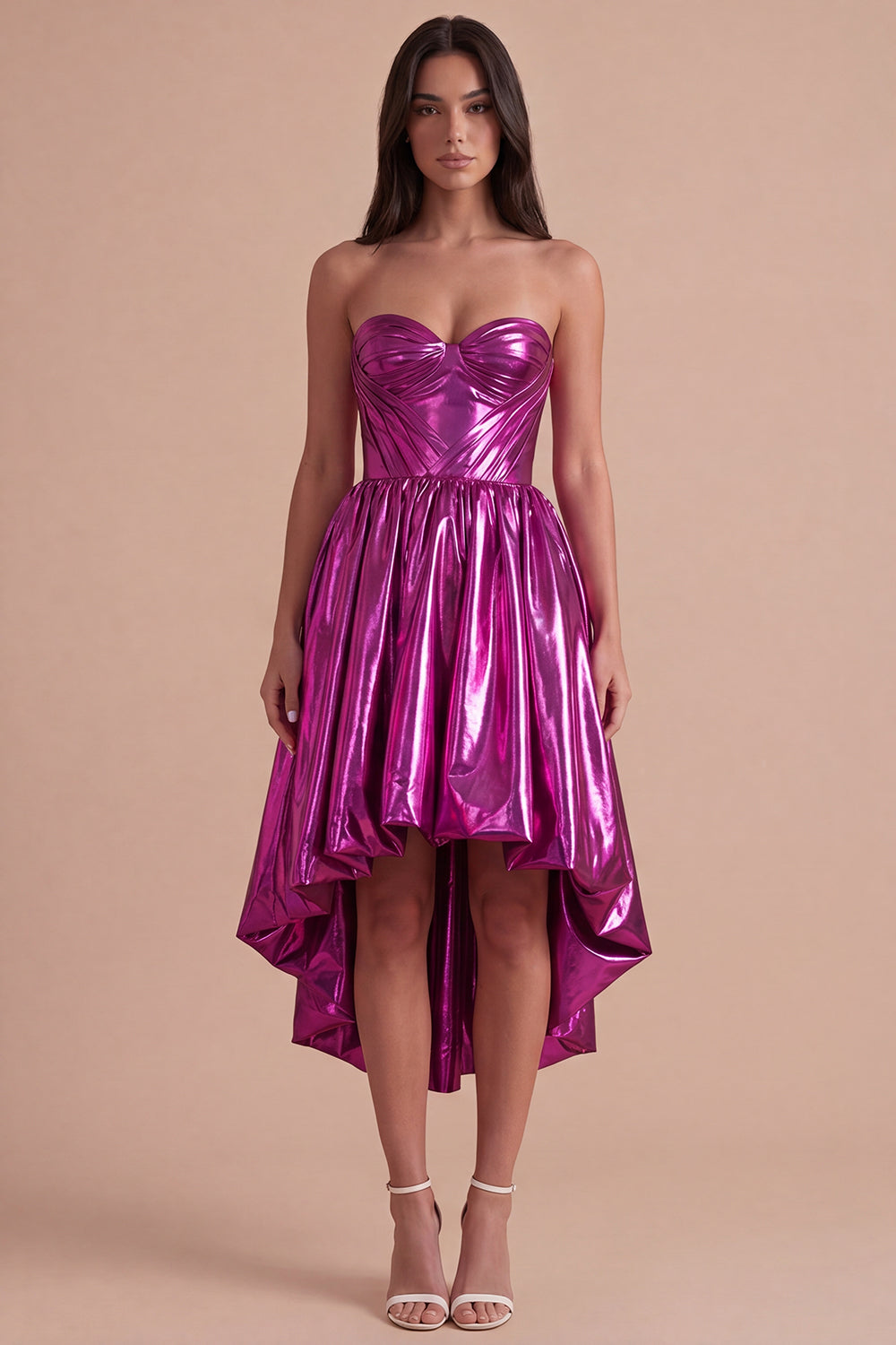 Dark Green Sparkly Metallic Sweetheart High-Low Homecoming Dress with Pockets
