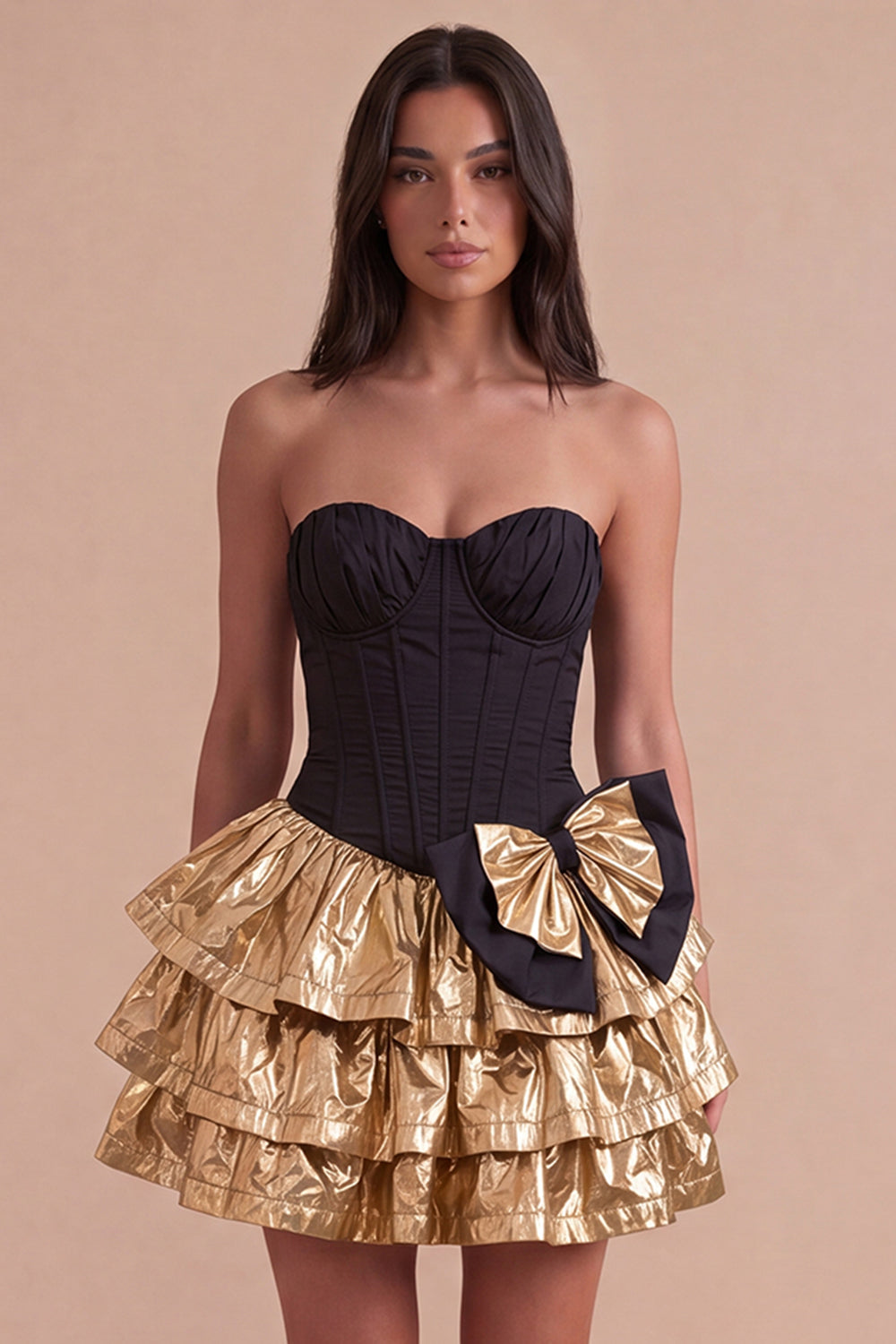 Sparkly Black Golden Metallic Corset Sweetheart Short Homecoming Dress