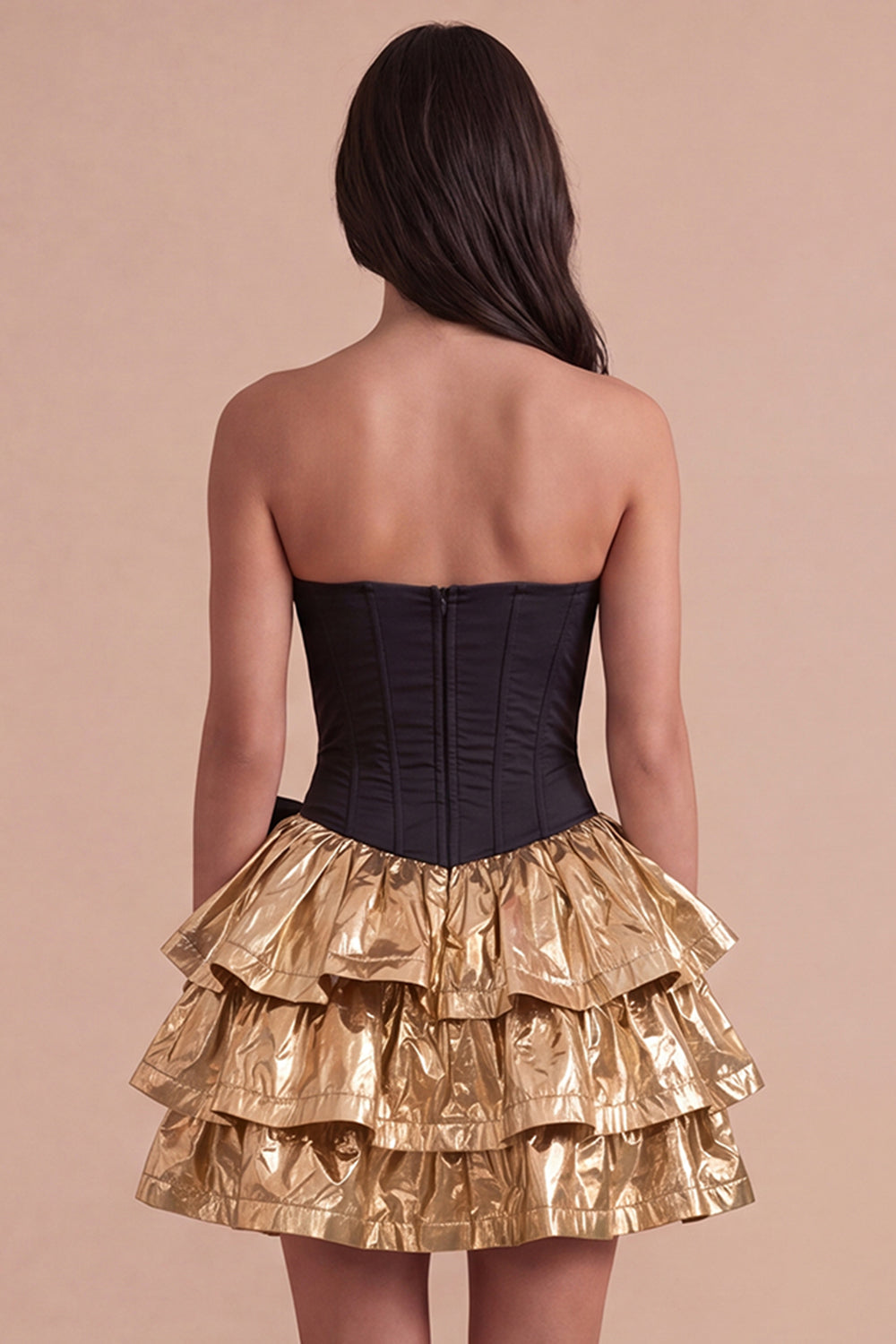 Sparkly Black Golden Metallic Corset Sweetheart Short Homecoming Dress