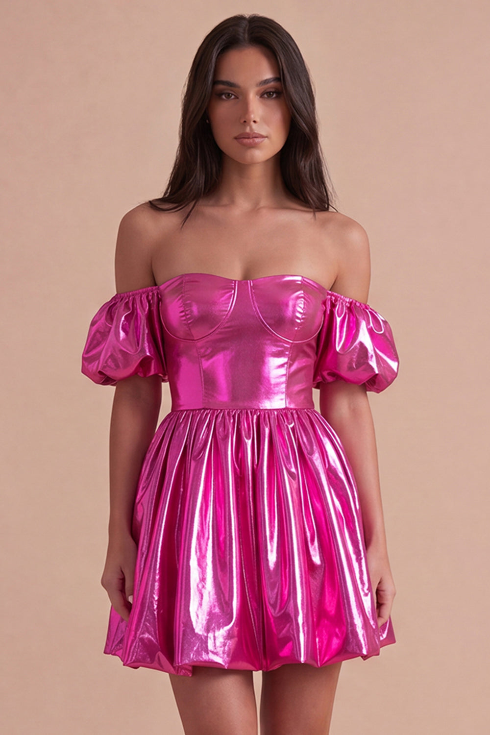 Sparkly Metallic Blue Off the Shoulder A Line Short Homecoming Dress
