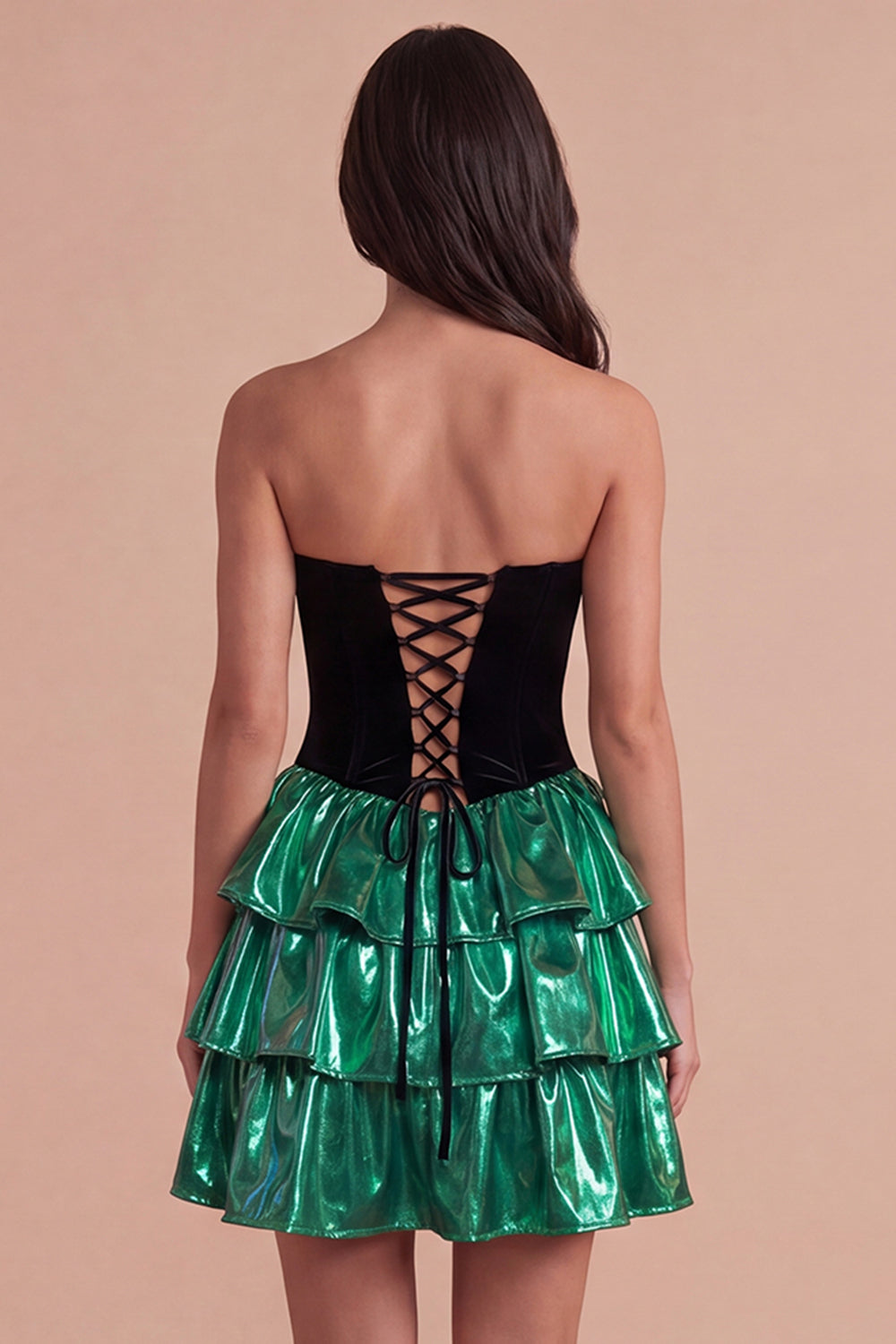 Black Green Sparkly Metallic Sweetheart Short Homecoming Dress