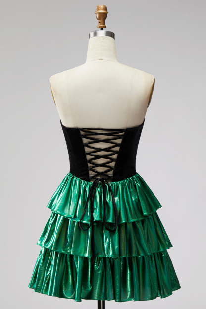 Black Green Sparkly Metallic Sweetheart Short Homecoming Dress
