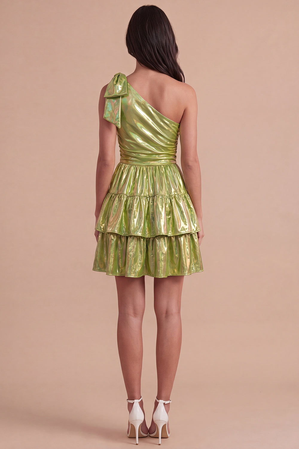 Sparkly Metallic Fuchsia One Shoulder A Line Short Homecoming Dress