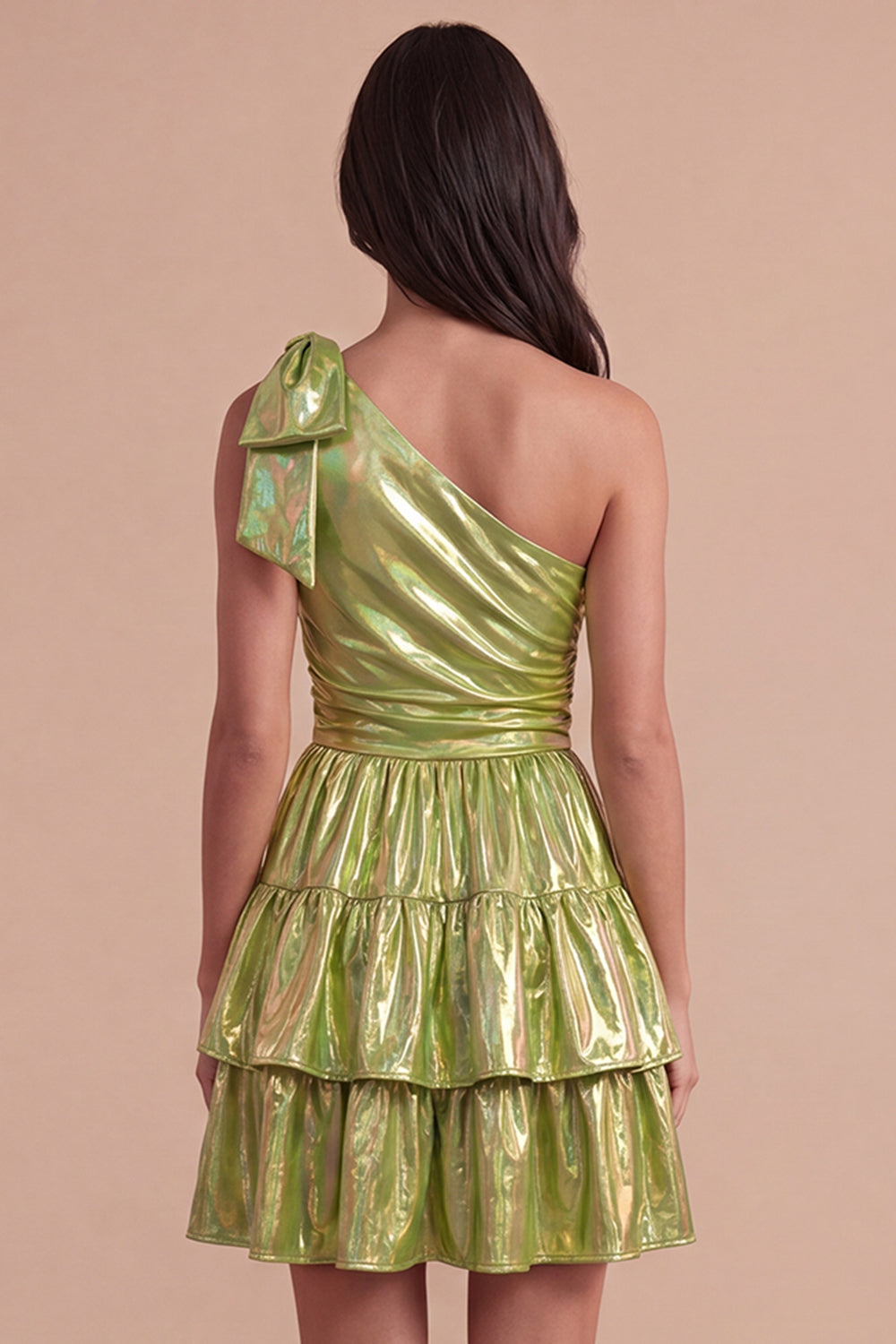 Sparkly Metallic Fuchsia One Shoulder A Line Short Homecoming Dress