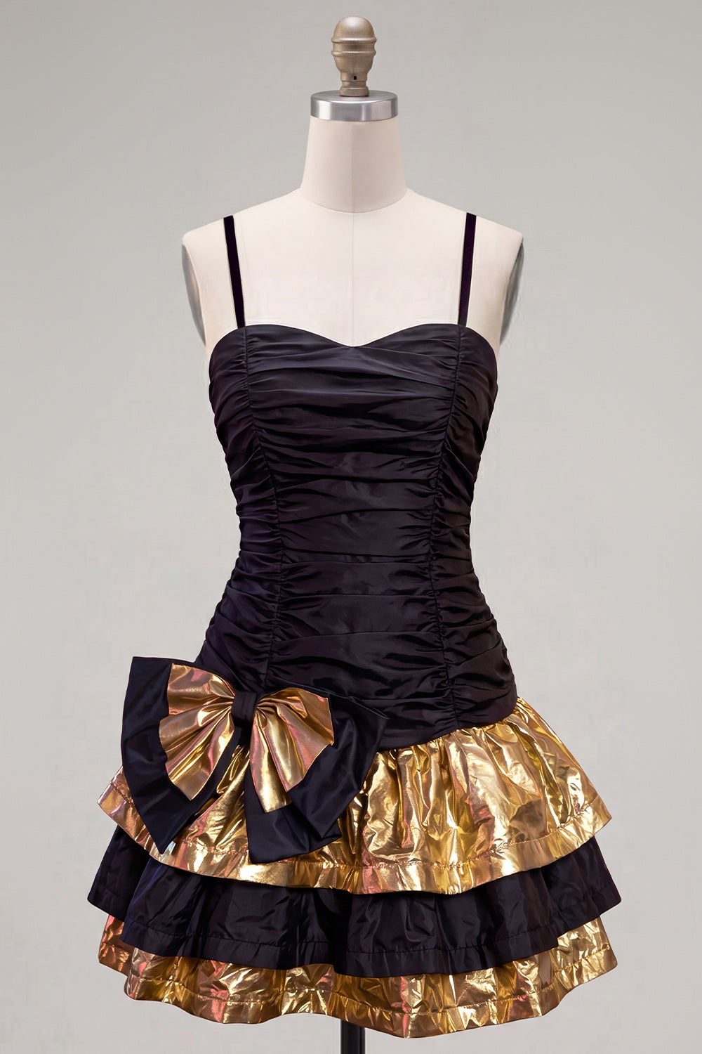 Sparkly Black Golden Metallic Ruffled Short Homecoming Dress