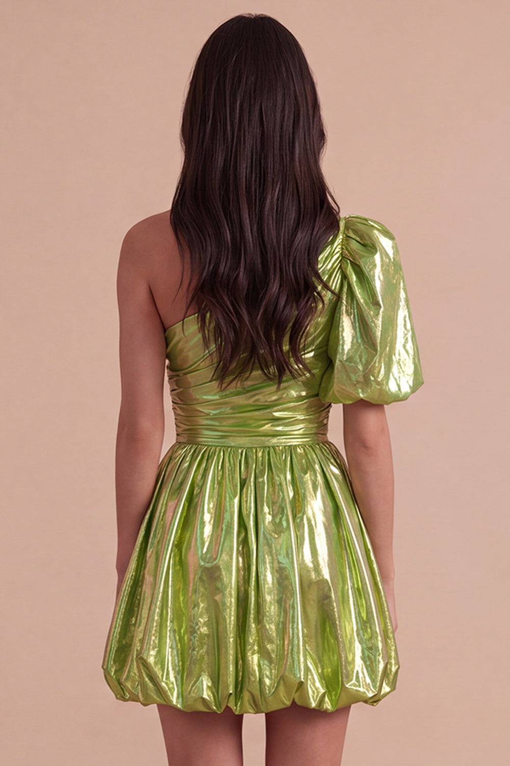 Green Sparkly Metallic One Shoulder A Line Short Homecoming Dress