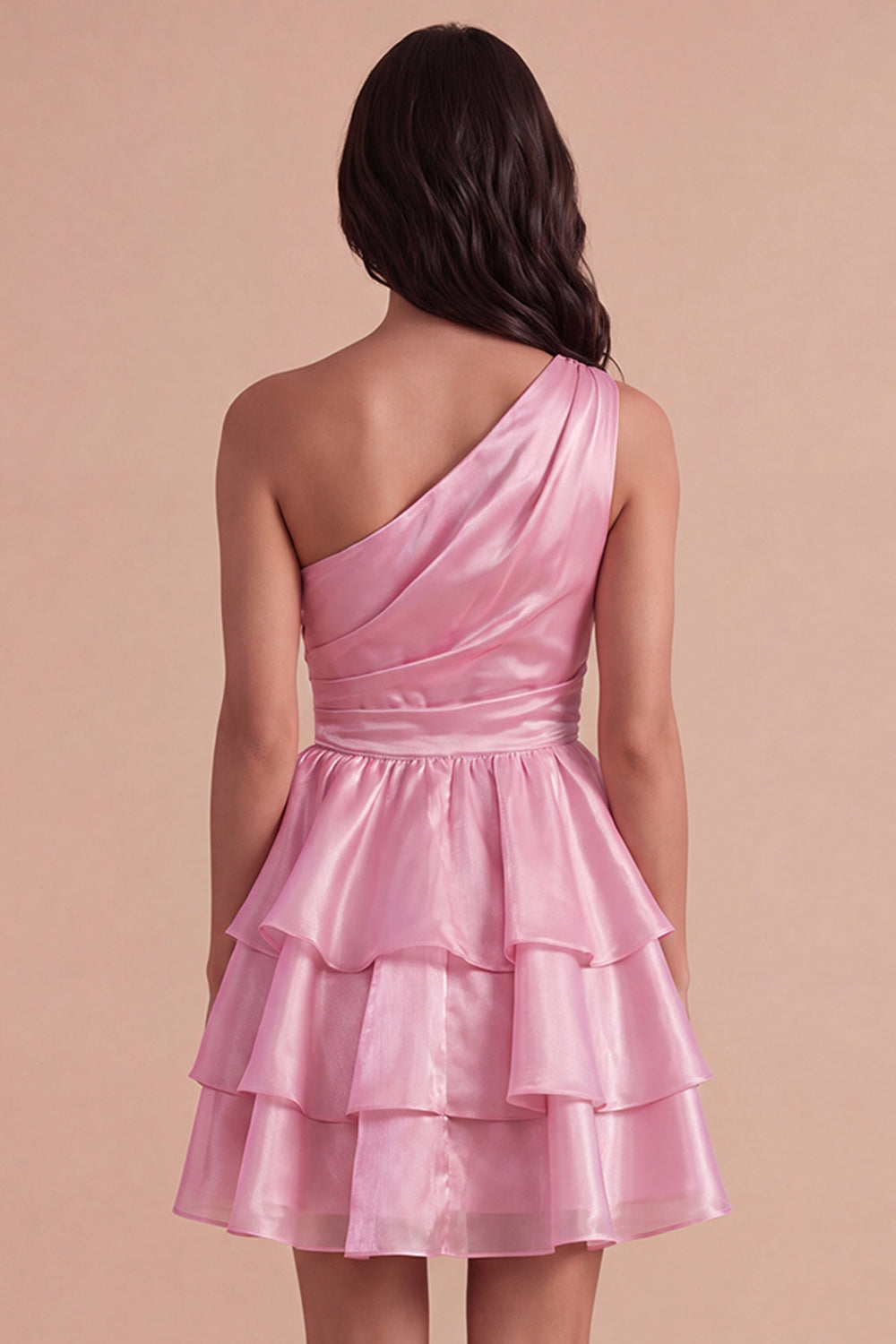 Pink One Shoulder A Line Short Homecoming Dress with Ruffles