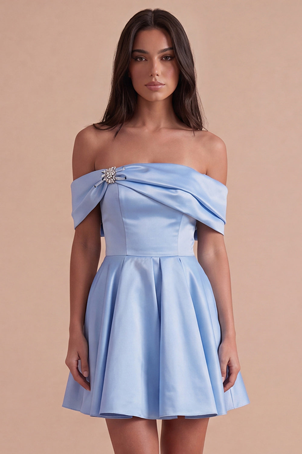 Blue Satin Short Off the Shoulder A Line Homecoming Dress