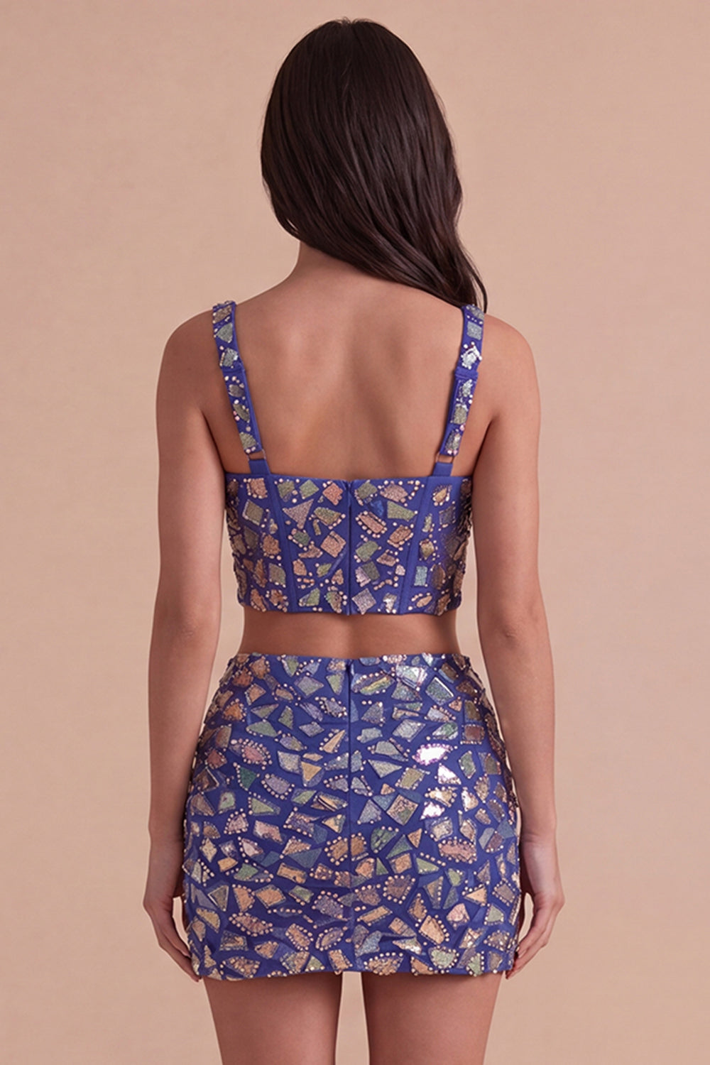 Dark Blue Sparkly Beaded 2 Piece Corset Short Homecoming Dress