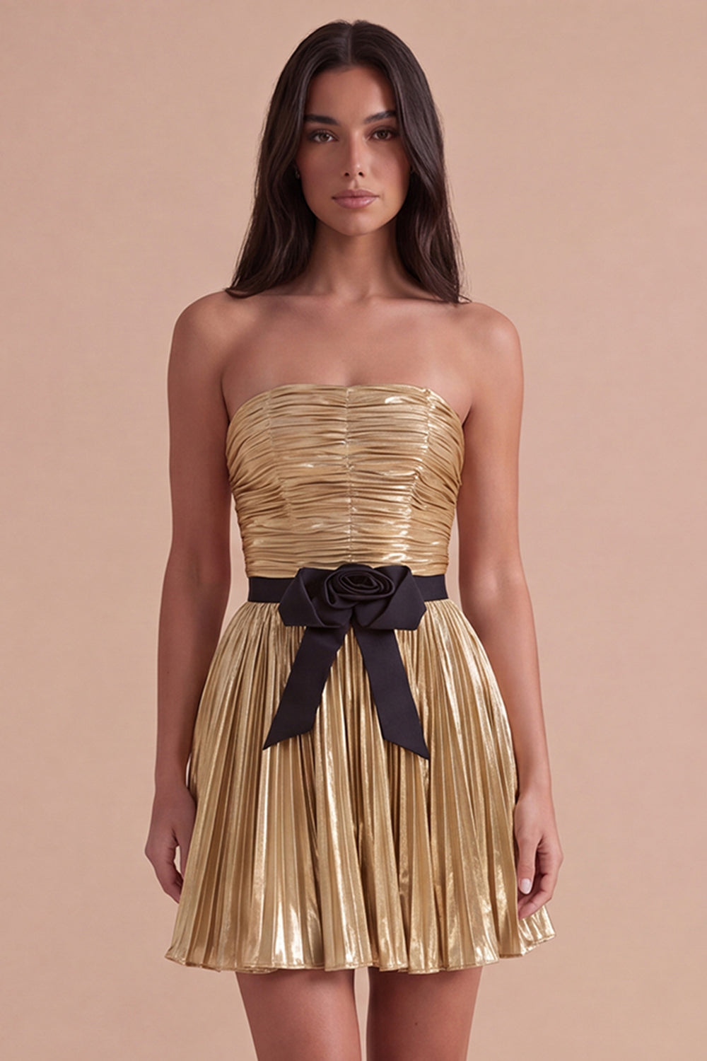 Golden Strapless A Line Short Homecoming Dress