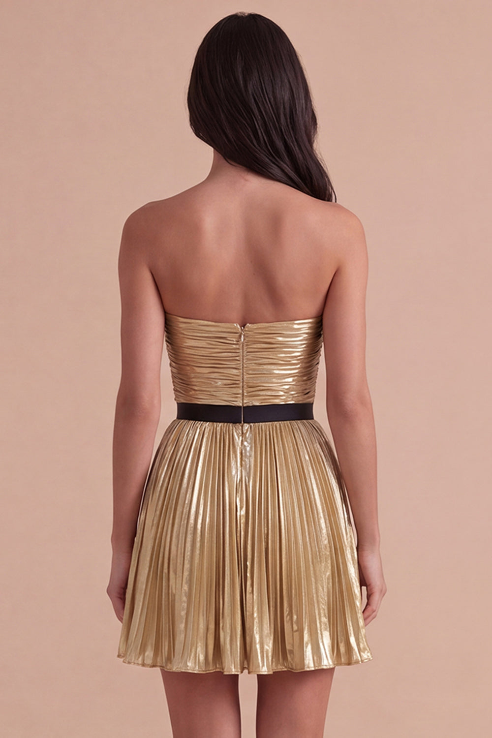 Golden Strapless A Line Short Homecoming Dress