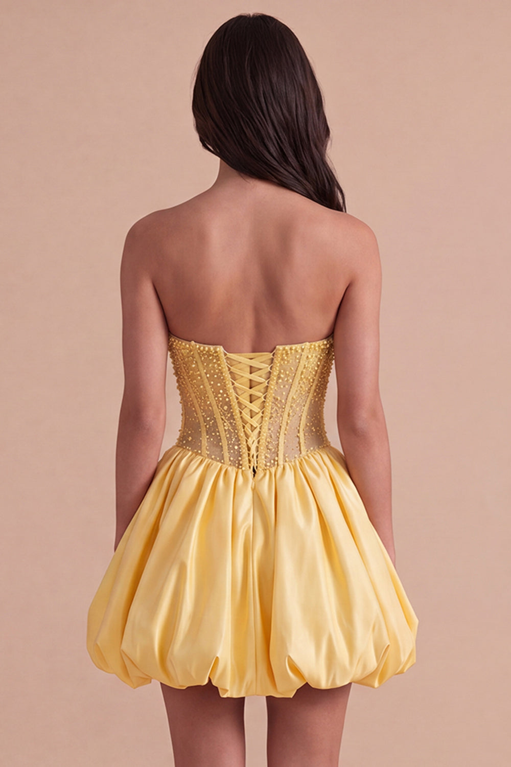 Sparkly Yellow Beaded Corset Ruffled Short Homecoming Dress