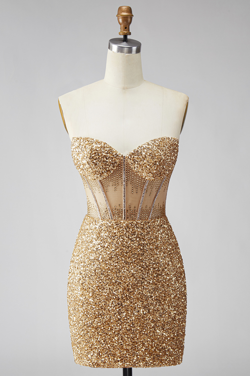 Golden Sparkly Sequin Corset Sweetheart Short Homecoming Dress
