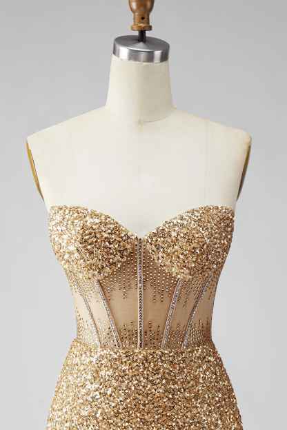 Golden Sparkly Sequin Corset Sweetheart Short Homecoming Dress