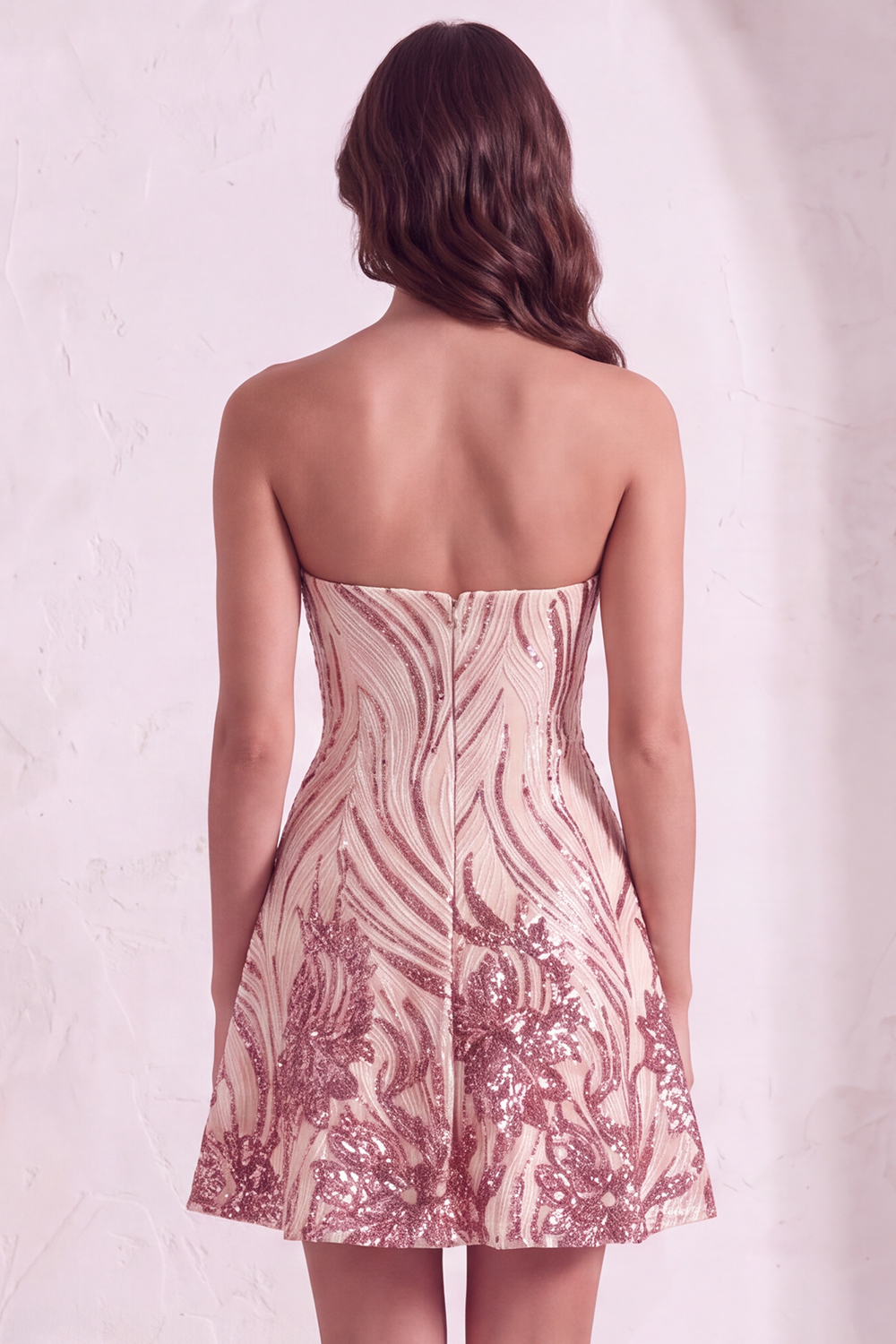 Sparkly Gold and Pink Bodycon Sequin Strapless Short Homecoming Dress