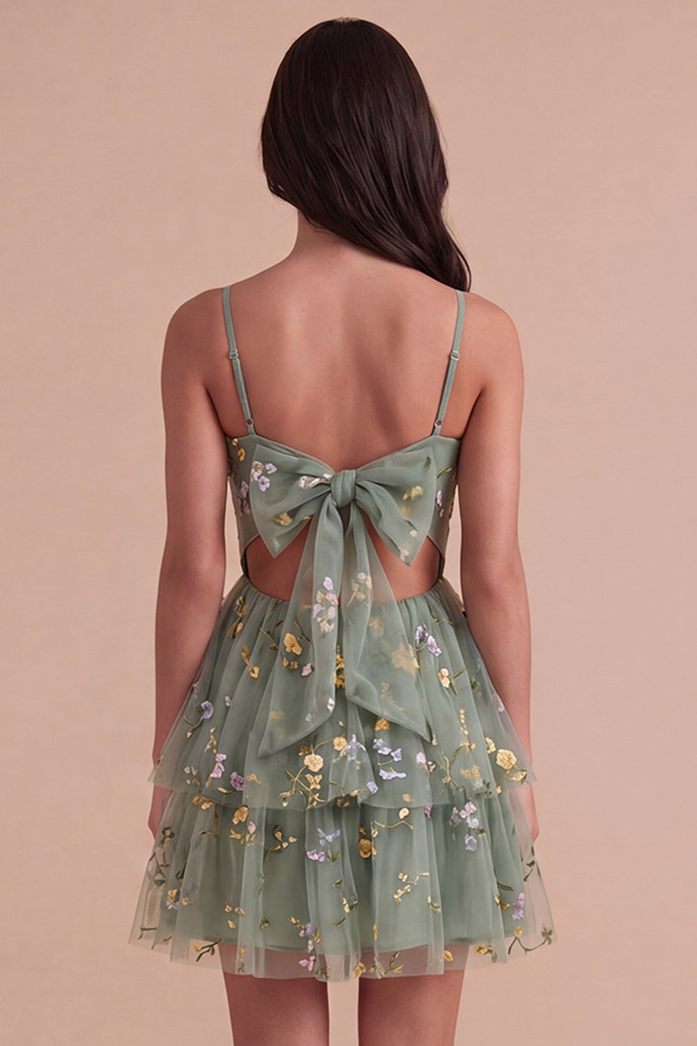 Dusty Sage Floral Corset Spaghetti Straps A Line Short Homecoming Dress