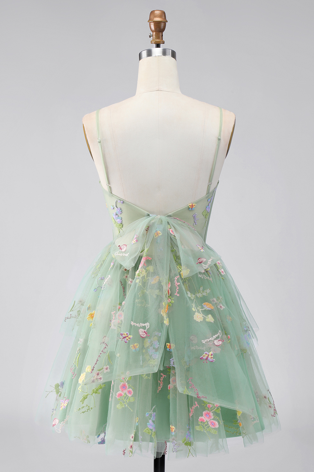 Dusty Sage Floral Corset Spaghetti Straps A Line Short Homecoming Dress