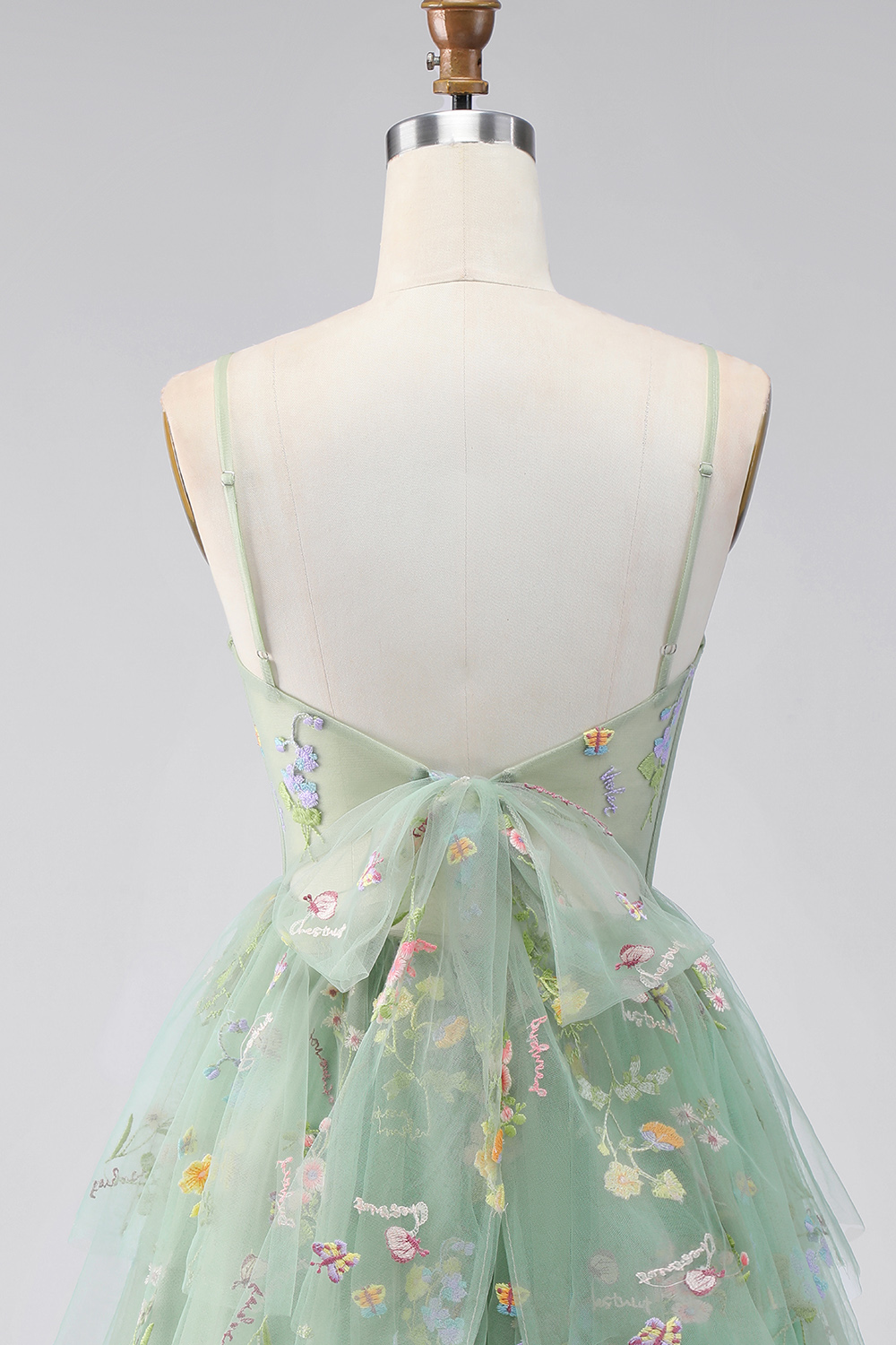 Dusty Sage Floral Corset Spaghetti Straps A Line Short Homecoming Dress